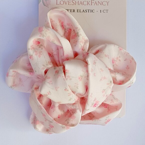 LoveShackFancy X Goody NWT Pink Rose Satin Hair Elastic - Picture 2 of 4